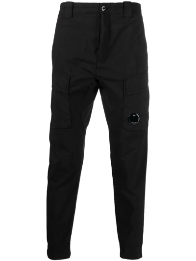 C.p. Company Logo-plaque Detail Trousers In Black