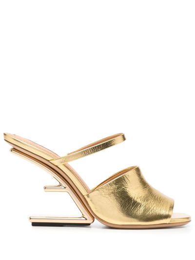 Fendi First Nappa Leather Heeled Sandals In Or