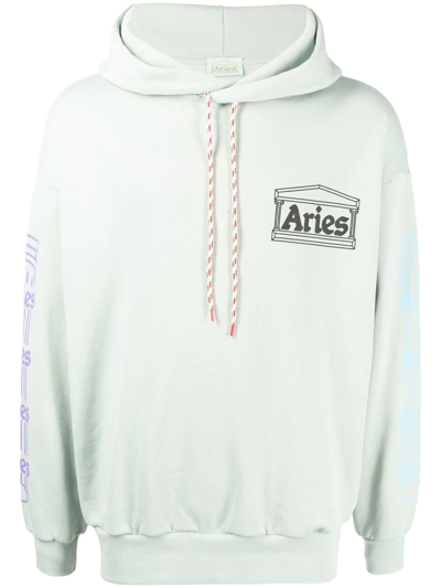 Aries Column Logo-print Cotton-jersey Hoody In Pale Mint