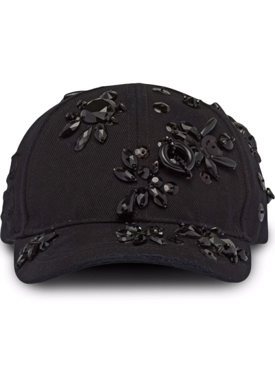 Miu Miu Drill Floral-bead Embellished Cap In Black