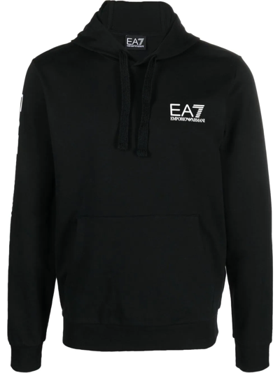 Ea7 Logo-print Cotton Hoodie In Black