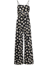 Msgm Floral-print Cotton Jumpsuit In Schwarz
