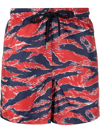 Moncler Patterned Drawstring Swim Shorts In Red