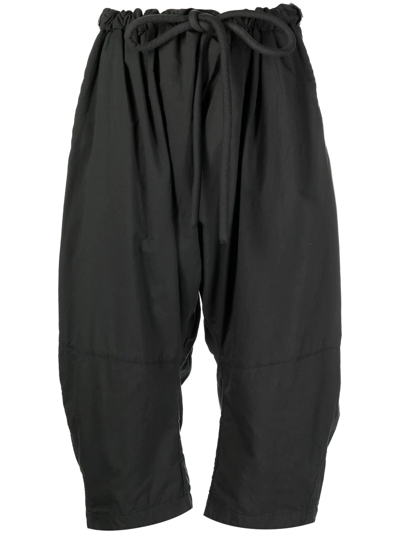 Lemaire Drawstring-waist Drop-seat Cotton Trousers In Black