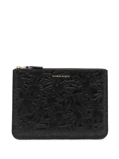 Comme Des Garçons Embossed Leather Zipped Wallet In Black