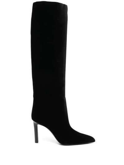 Saint Laurent Knee-length Pointed-toe Boots In Schwarz