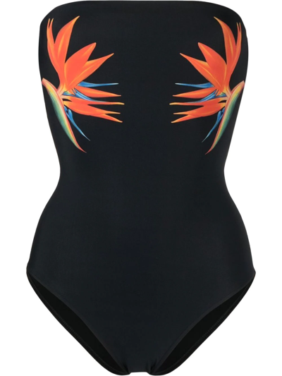 Saint Laurent Bird Of Paradise Print Swimsuit In Black