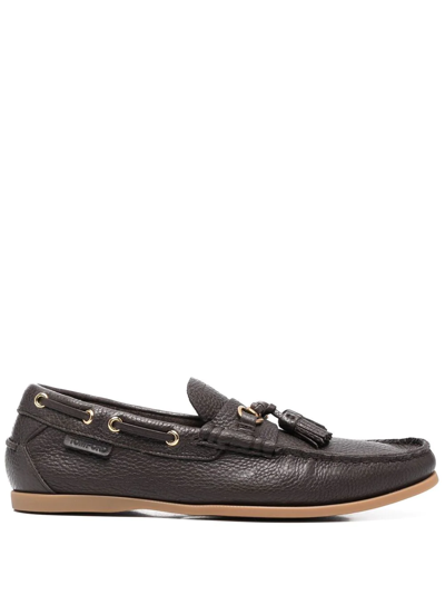 Tom Ford Pebbled Tassel Almond-toe Boat Shoes In Brown