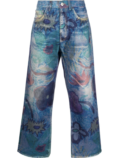 Our Legacy Multicolour Graphic-print Straight Jeans In Blue
