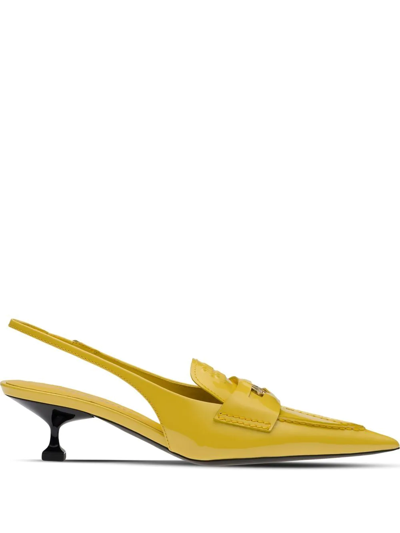 Miu Miu Slingback Leather Penny Loafers In Sunny Yellow