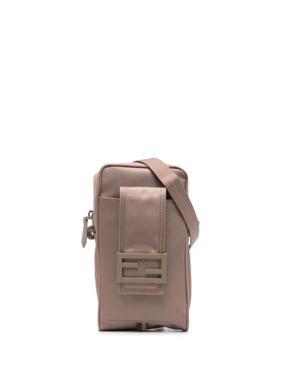 Fendi Logo-plaque Messenger Bag In Nude