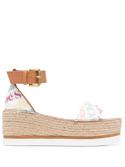 See By Chloé Braided-wedge Sandals In Weiss