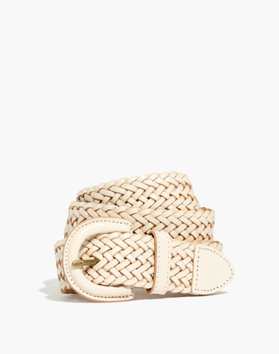 Mw Woven Leather Belt In Pale Oyster