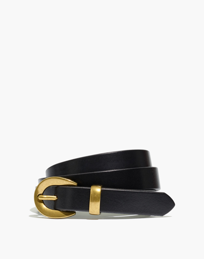 Mw Chunky Buckle Skinny Leather Belt In True Black