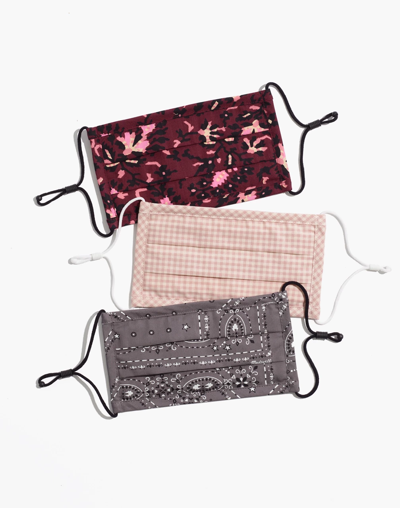 Madewell Three-pack Pleated Adjustable Face Masks In Dusty Blush
