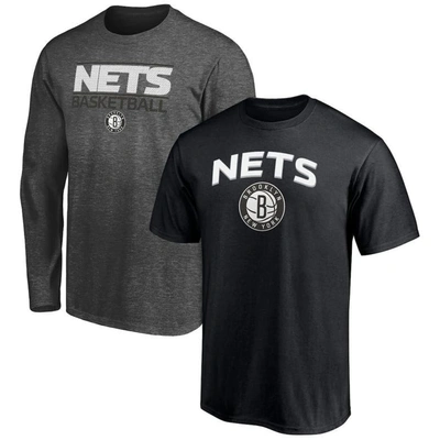 Fanatics Men's  Branded Black, Heather Charcoal Brooklyn Nets T-shirt Combo Set In Black,heathered Charcoal
