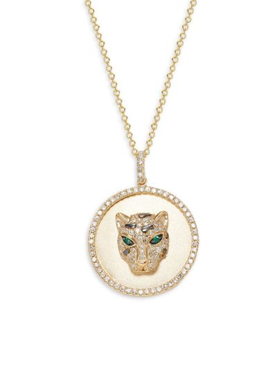 Effy Women's 14k Yellow Gold, Diamond & Emerald Panther Pendant Necklace