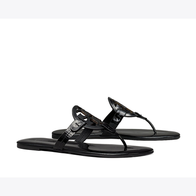 Tory Burch Miller Soft Patent Leather Sandal, Narrow In Perfect Black