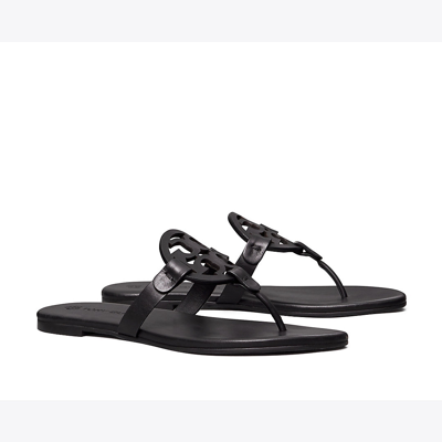 Tory Burch Miller Soft Patent Leather Sandal, Narrow In Perfect Black