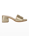Kate Spade Emmie Spade Flower Embossed Metallic Leather Mules In Pale Gold