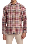 Bugatchi Shaped Fit Plaid Linen Button-up Shirt In Caramel
