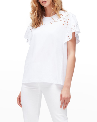 7 For All Mankind Eyelet Flutter-sleeve Top In White