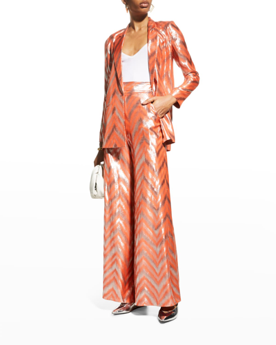 Adriana Iglesias Metallic Chevron Silk Boyfriend Jacket In Orange