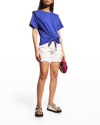 Isabel Marant Zelikia Strong-shoulder Waist-tie T-shirt In Electric Blue