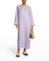 Tory Burch Embroidered-trim Linen Tunic Dress In Lilac