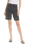 Topshop Editor Longline Denim Short In Washed Black In Black