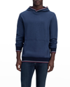 Bugatchi Stripe Trim Cotton Hoodie In Denim