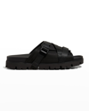 Prada Men's Fusbett Nastro Strappy Buckle Lug-sole Slides In Nero