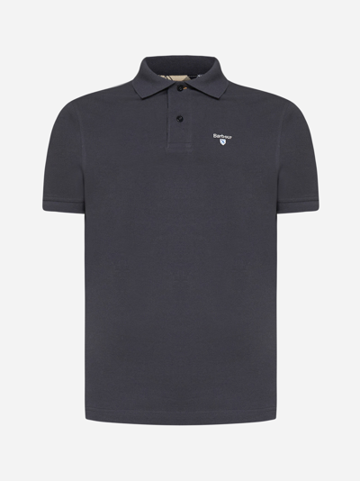 Barbour Logo Cotton Polo Shirt In Slate Marl