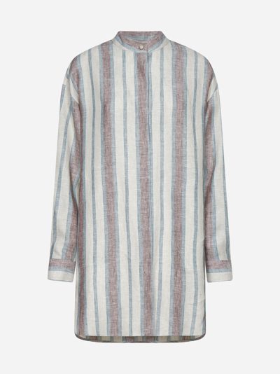 Max Mara Grammo Striped Linen Shirt In Greggio/terrac
