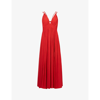 Allsaints Womens Red Rosa V-neck Side-split Woven Midi Dress 16