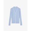 Sandro Gabrielle Ribbed Knitted Cardigan In Bleus