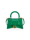 Balenciaga Xs Hourglass Croc-embossed Leather Top Handle Bag In Jade