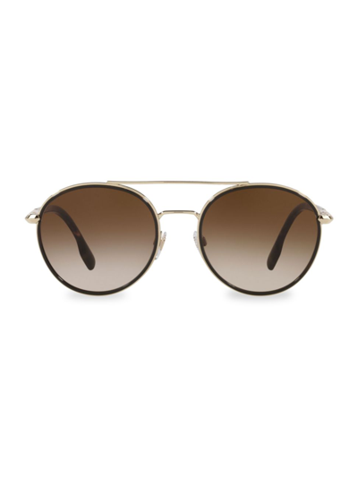 Burberry Icon Stripe 55mm Round Sunglasses In Brown