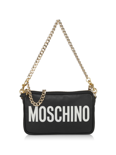 Moschino Leather Logo Shoulder Bag In Fantasia Nero
