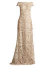 Tadashi Shoji Corded Lace A-line Gown In Latte Pumice