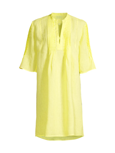 120% Lino Linen Pintuck Shift Dress In Yellow