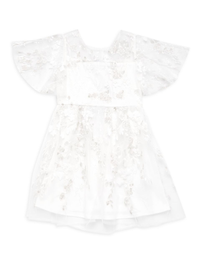 Marchesa Notte Mini Kids' Girl's Embroidered Sequined Illusion Yoke Dress In Ivory