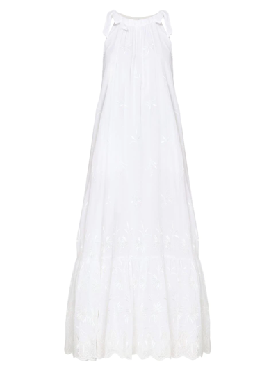 Erdem Dimitra Floral Embroidered Tie-shoulder Maxi Dress In White