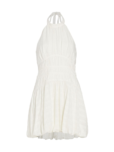 Simkhai Bea Tiered Embroidered Cotton-blend Gauze Halterneck Mini Dress In White