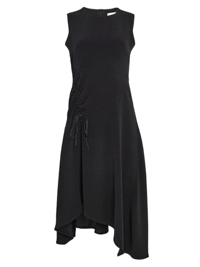 Santorelli Lara Sleeveless Gathered Crepe Dress In Black