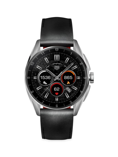 Tag Heuer Connected Calibre E4 Leather-strap Smart Watch In Black