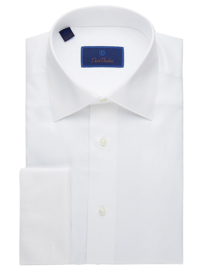 David Donahue Men's Trim-fit Micro-birdseye Dress Shirt With French Cuffs In White