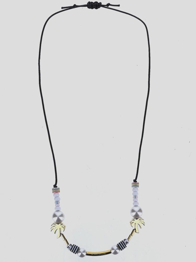 Palm Angels Embellished Necklace In Black/white
