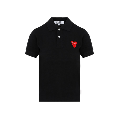 Comme Des Garçons Play Kids'  Double Heart Patch Polo Shirt In Black