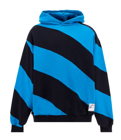 Marni Diagonal Stripe Cotton Hoodie In Blue